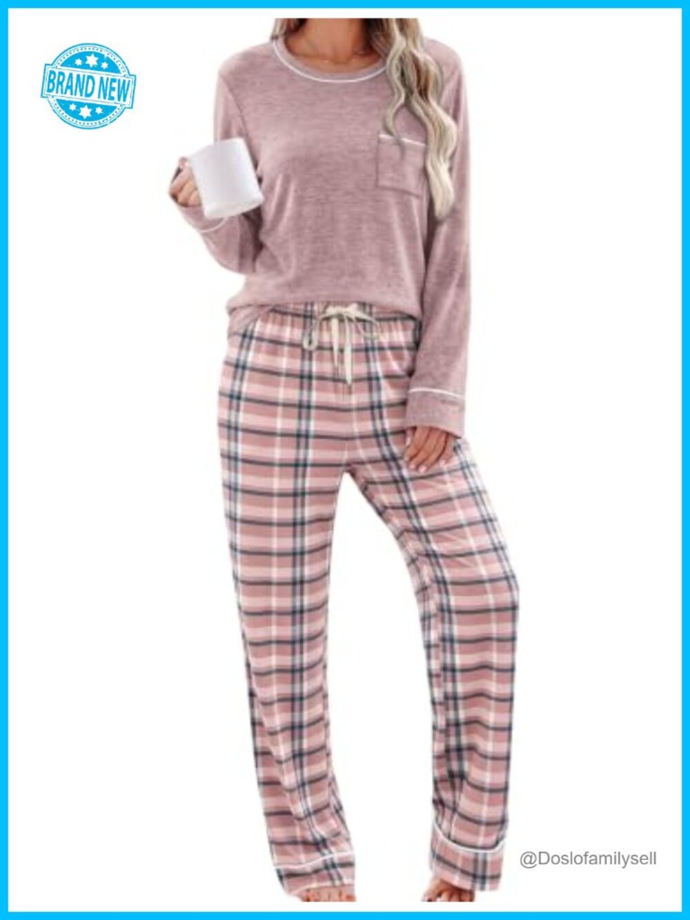 Womens Pajama Set Long Sleeve Crewneck Top Wide Leg Pants 2 Piece Lounge
